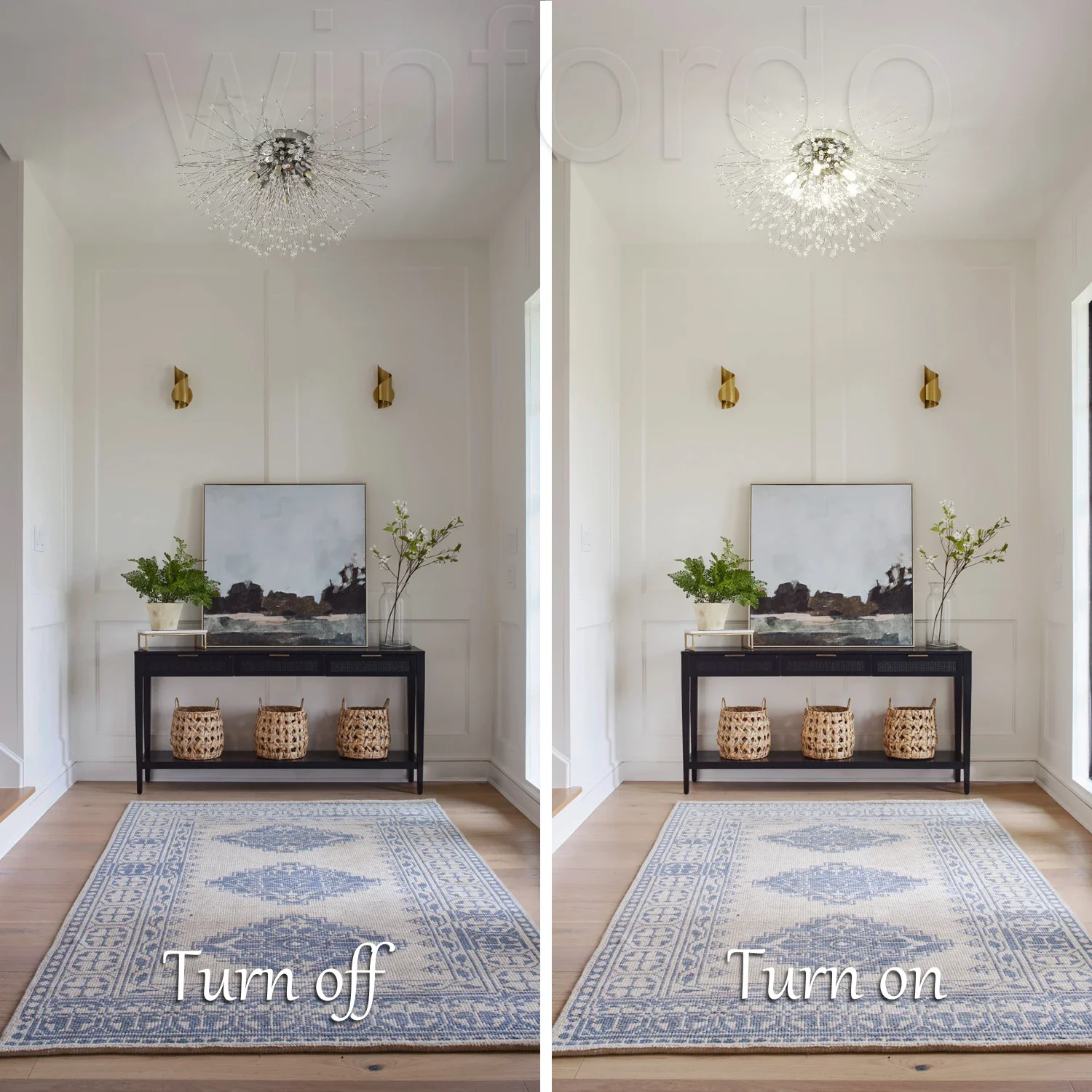 Winfordo Modern Crystal Flush Mount Ceiling Light Fixture 6-Light Ceiling Lamp for Bedroom Kitchen Hallway Entryway