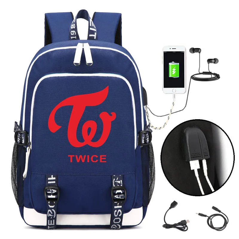 Twice Korean Star Rucksack Backpack Bag w/ USB Port Teenagers Student School Bags travel Shoulder Laptop Bag Gift