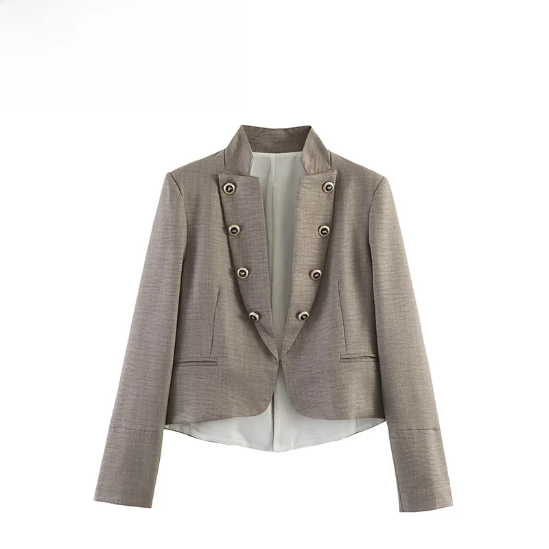 

Fashionable ZR Women's Slim Fit Suit Jacket with Button Decoration Short Length Polyester Casual Versatile Style Summer New