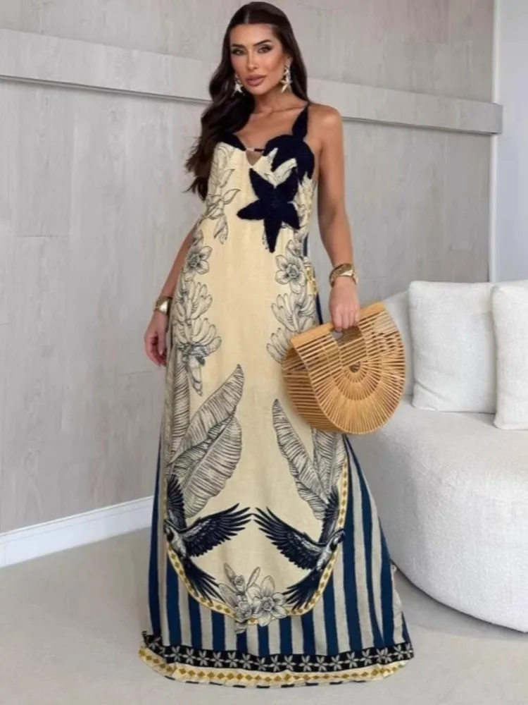 Verão cover ups maiô feminino cinta de espaguete sem mangas roupões maiô 2025 nova impressão praia férias maxi vestidos cover-up