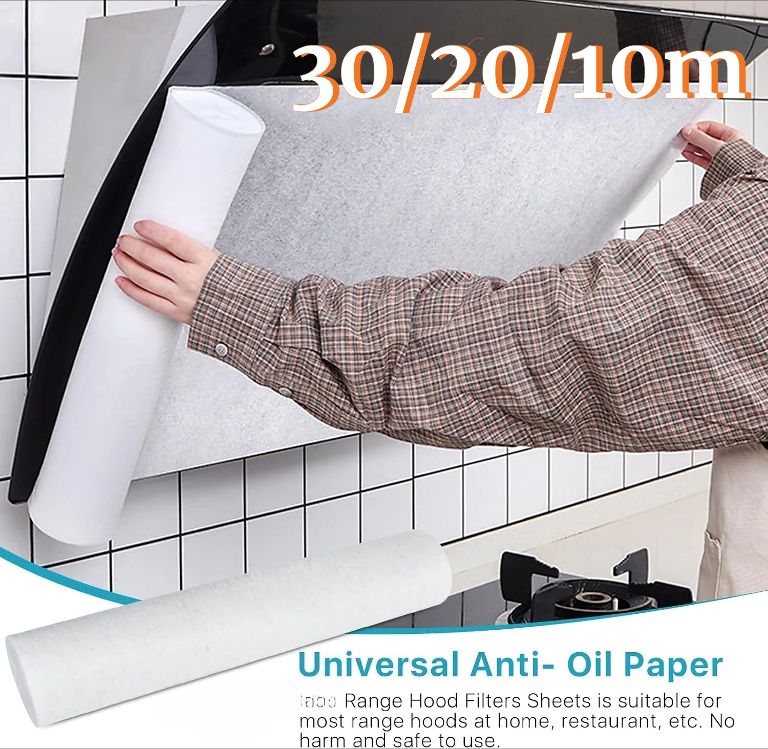 30M Heavy Duty Range Hood Filters Oil-Absorbing Mesh Covers for Kitchen Ventilation Easy Install