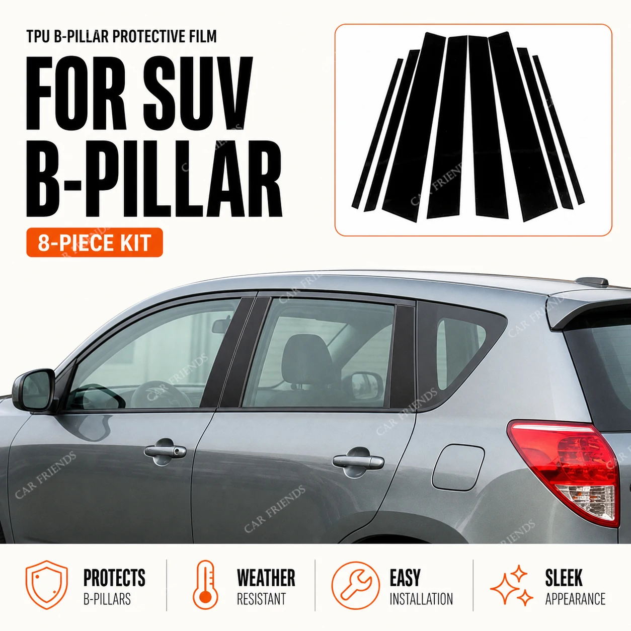 Glossy Piano Black Custom Fit For Toyota RAV4 XA30 2006-2012 TPU B-Pillar Protective Film Door Window Pillar Trim Protector
