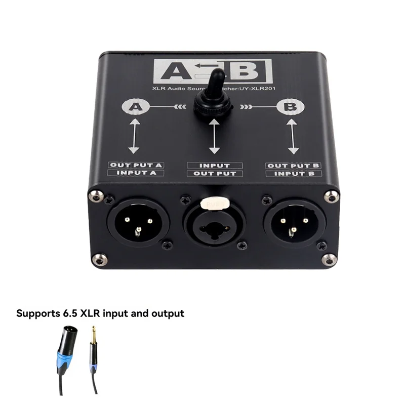 ABGI-2 In 1 Out XLR Audio Switcher XLR Audio Source Switcher Manual Selector Audio Switcher 2 Male XLR 1 Female 6.5+XLR