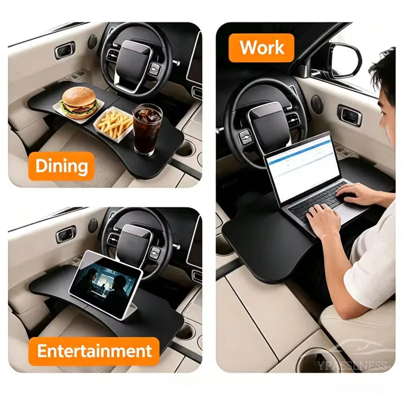 For Tesla Model 3/Y Car Folding Table Steering Wheel Eat Work Cart Drink Coffee Holder Tray Laptop Desk Board Stand Seat Table