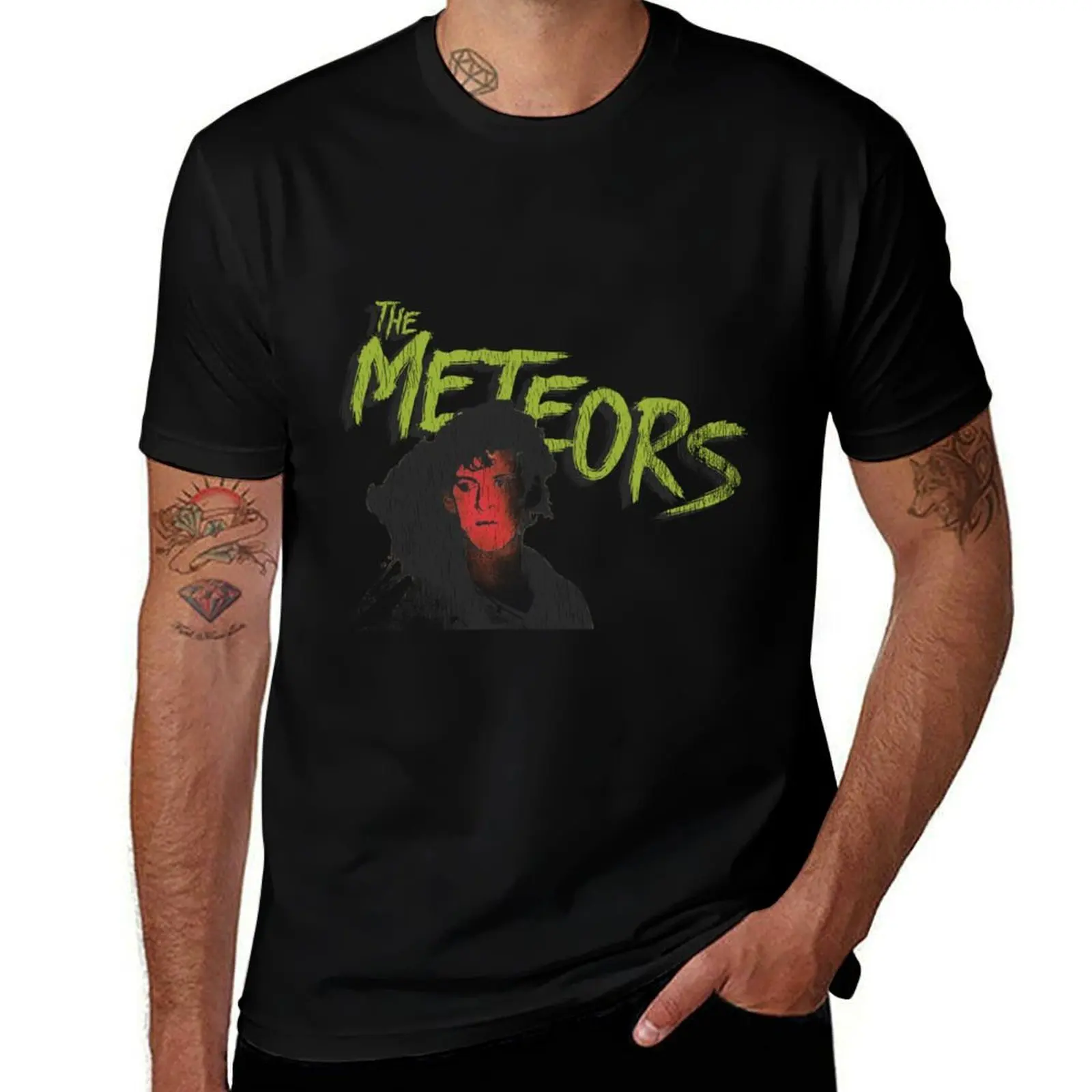 The Meteors 80s Psychobilly Punk Rock Sticker T-Shirt Basic Comfort Fit T-Shirt for Men
