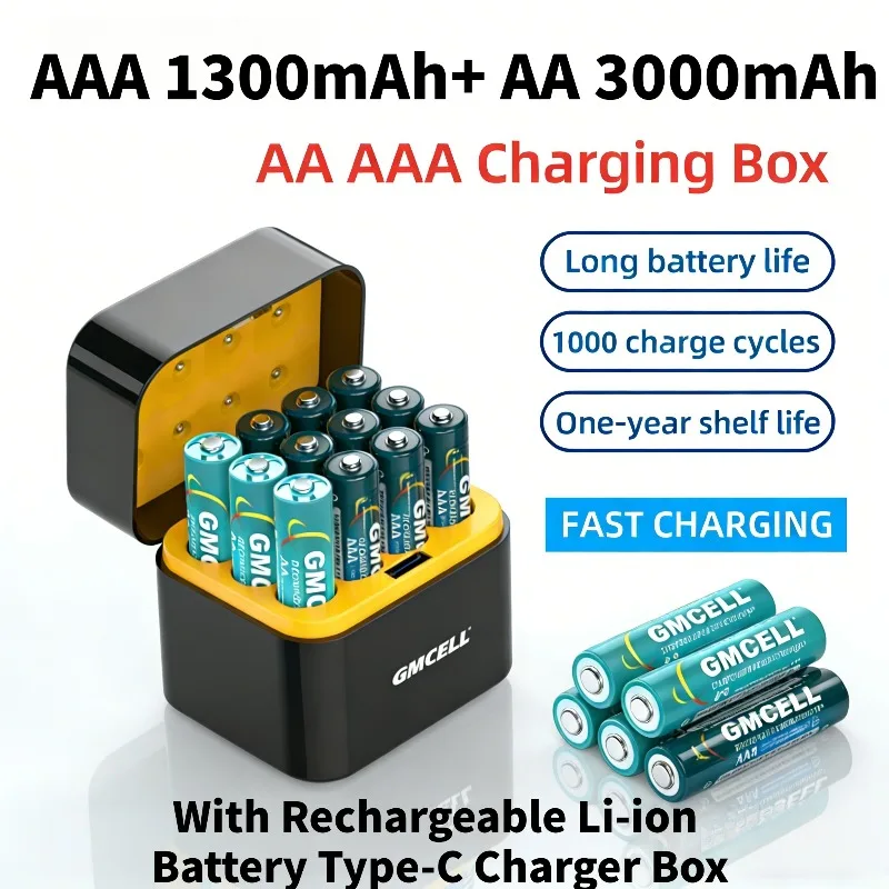 

AA AAA Rechargeable Lithium Battery Charging Case with Type-C Charger Box for Home Electronics Mouse Keyboard Camera