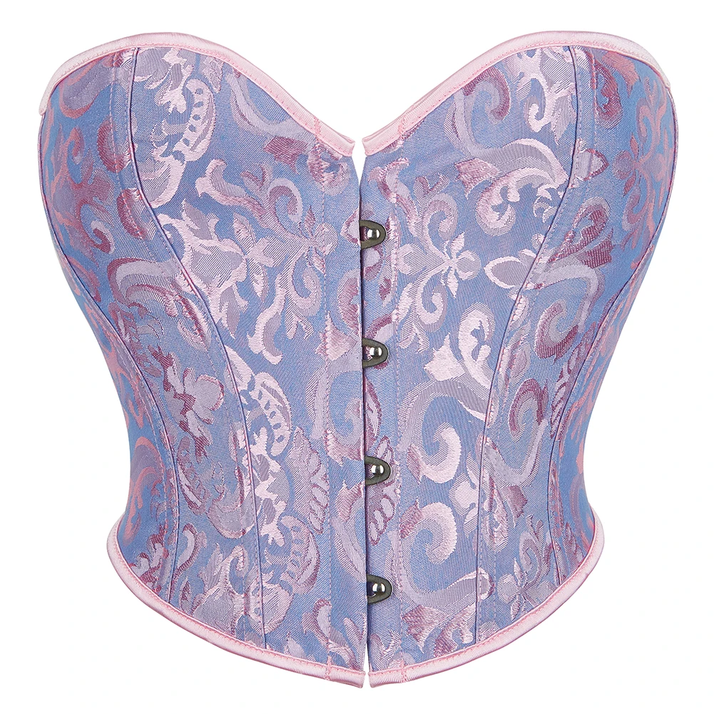 4 Busks Closure Short Torso Overbust Corset Women Floral Jacquard Waist Bustier Crop Top