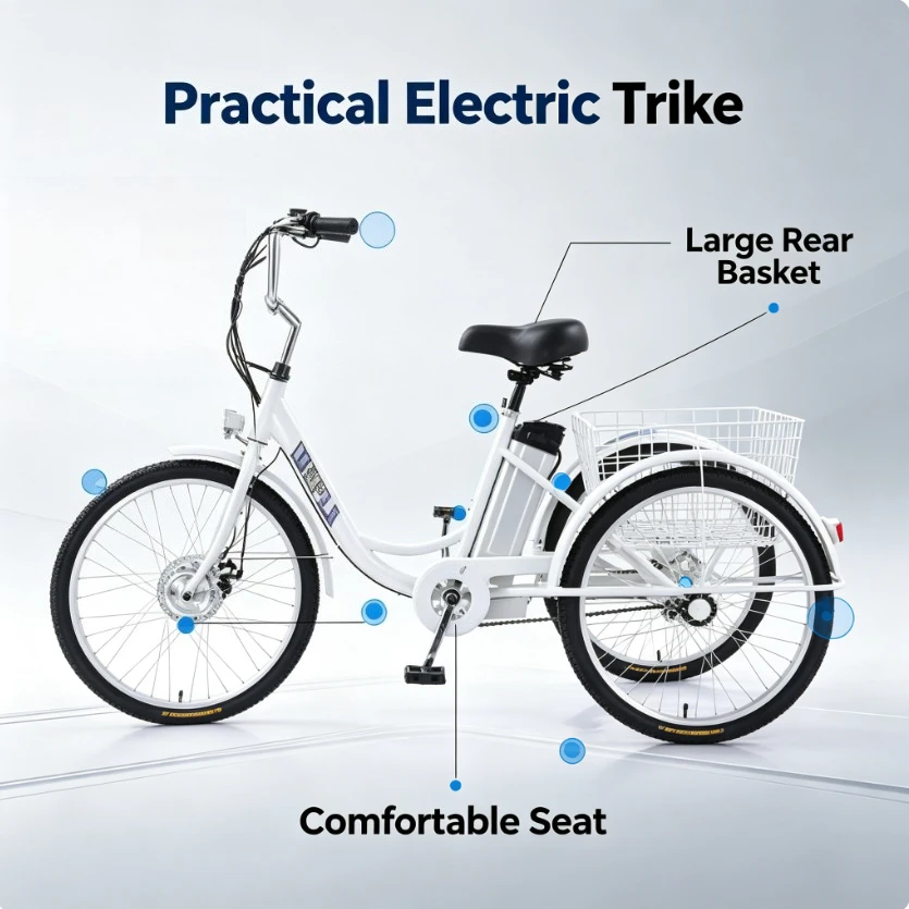 24" Electric Tricycle Elderly 3 Wheel Bike 250W Motorized Trike Adult Pedal Assist Senior Mobility Scooter Bicycle With Basket view 2