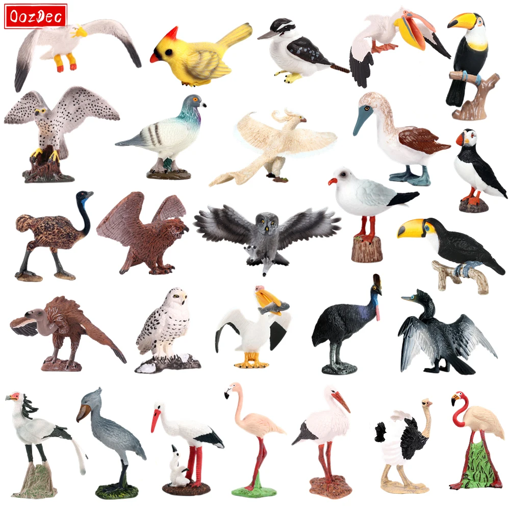 OozDec Original Wilde Vogel Tiere Paradies Flamingos Ara Meer Möwe Pelikan Eule Tukan Figuren PVC Action Figur Miniatur Spielzeug