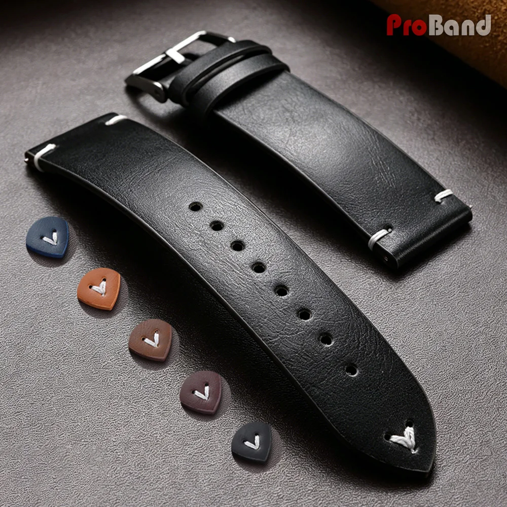 

New 18mm 20mm 22mm Leather Watch Band Universal Men Women Handmade Oil Wax Leather Watch Straps Soft Quick Release Bracelet Belt