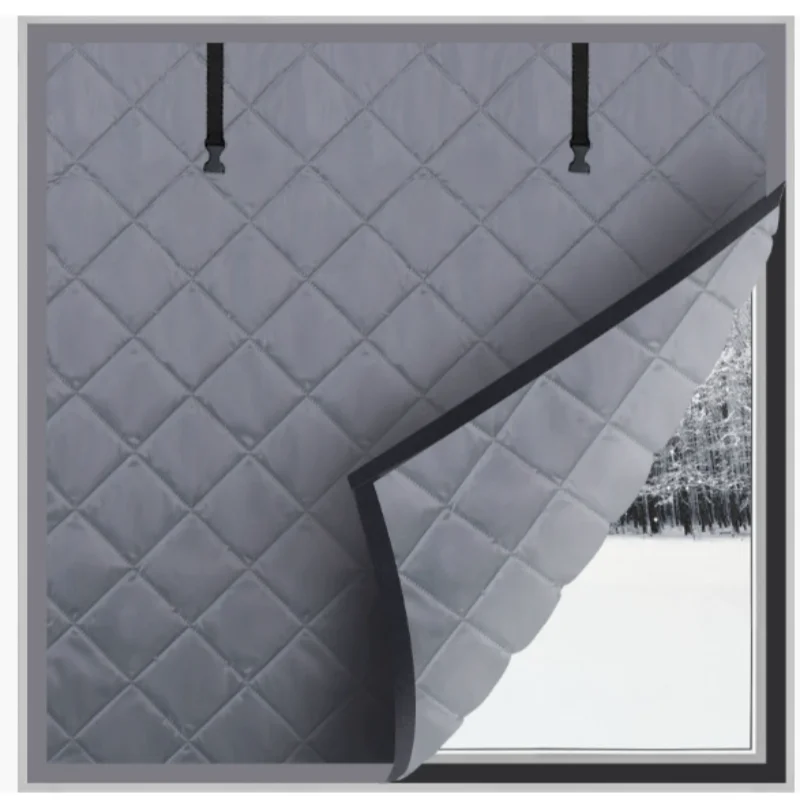 Winter New Thick Cotton Windproof and Cold Proof Curtains, Home Bedroom Partition Warm Curtains, Self-adhesive, Zipper Window