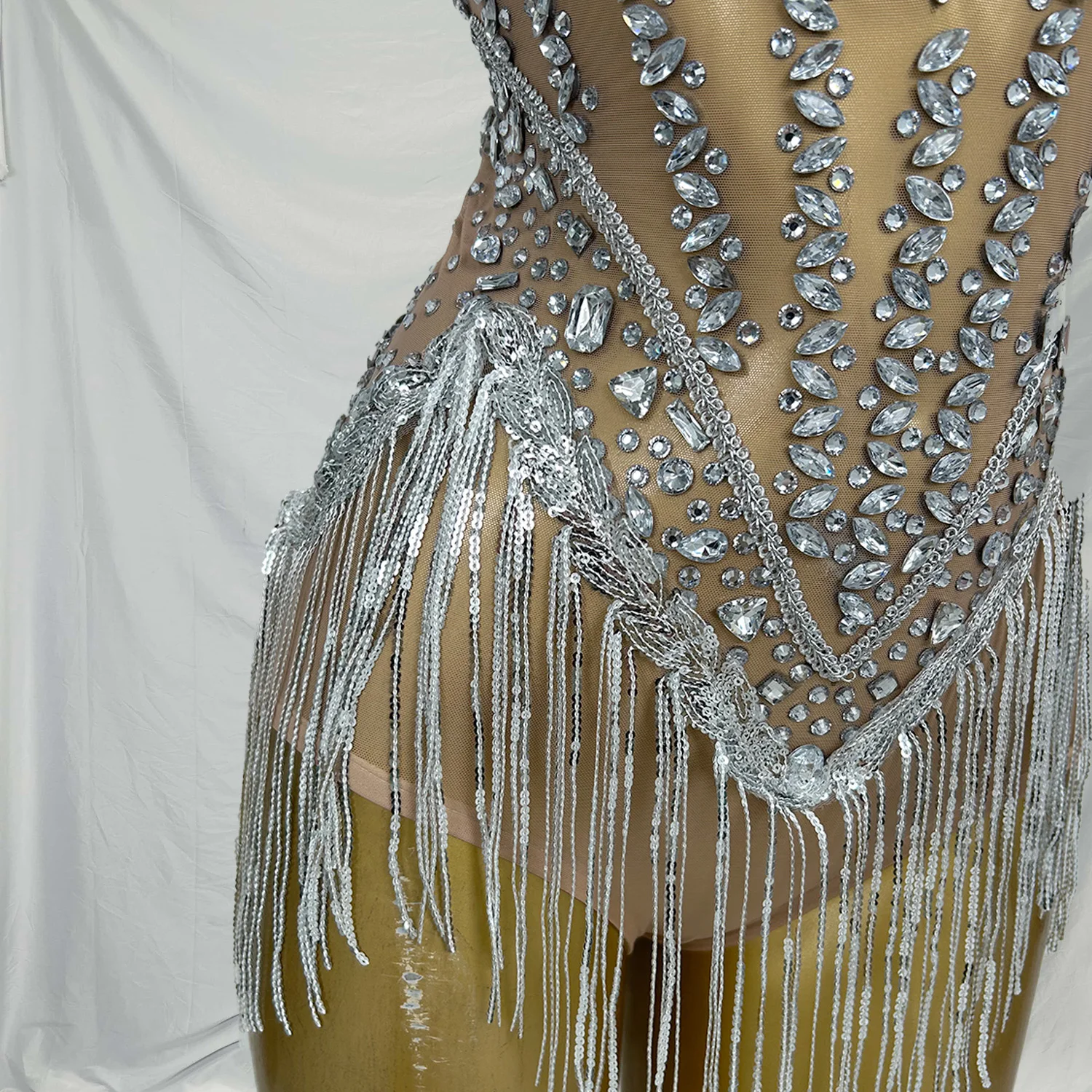 이싱 시퀸 태슬 다이아몬드 바디수트 폴댄스 레오타드 페스티벌 의상 여성 클럽 의상 쇼걸 공연 점프수트