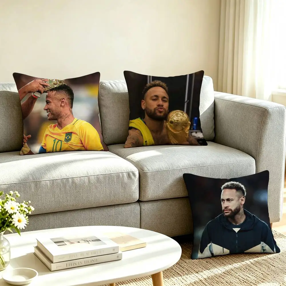 N-Neymar Jr Football Superstar Pillow Case Square Double-Sided Sofa Cushion Cover Bedroom Bedside Pillow