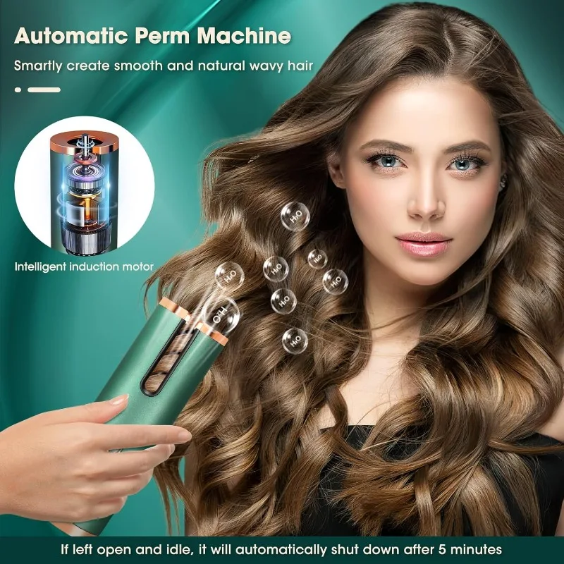 

Cordless Automatic Curling Iron Hair Curler Rotating Portable Ceramic Hair Curler with LCD Type-C Adjustable Temperature Timer