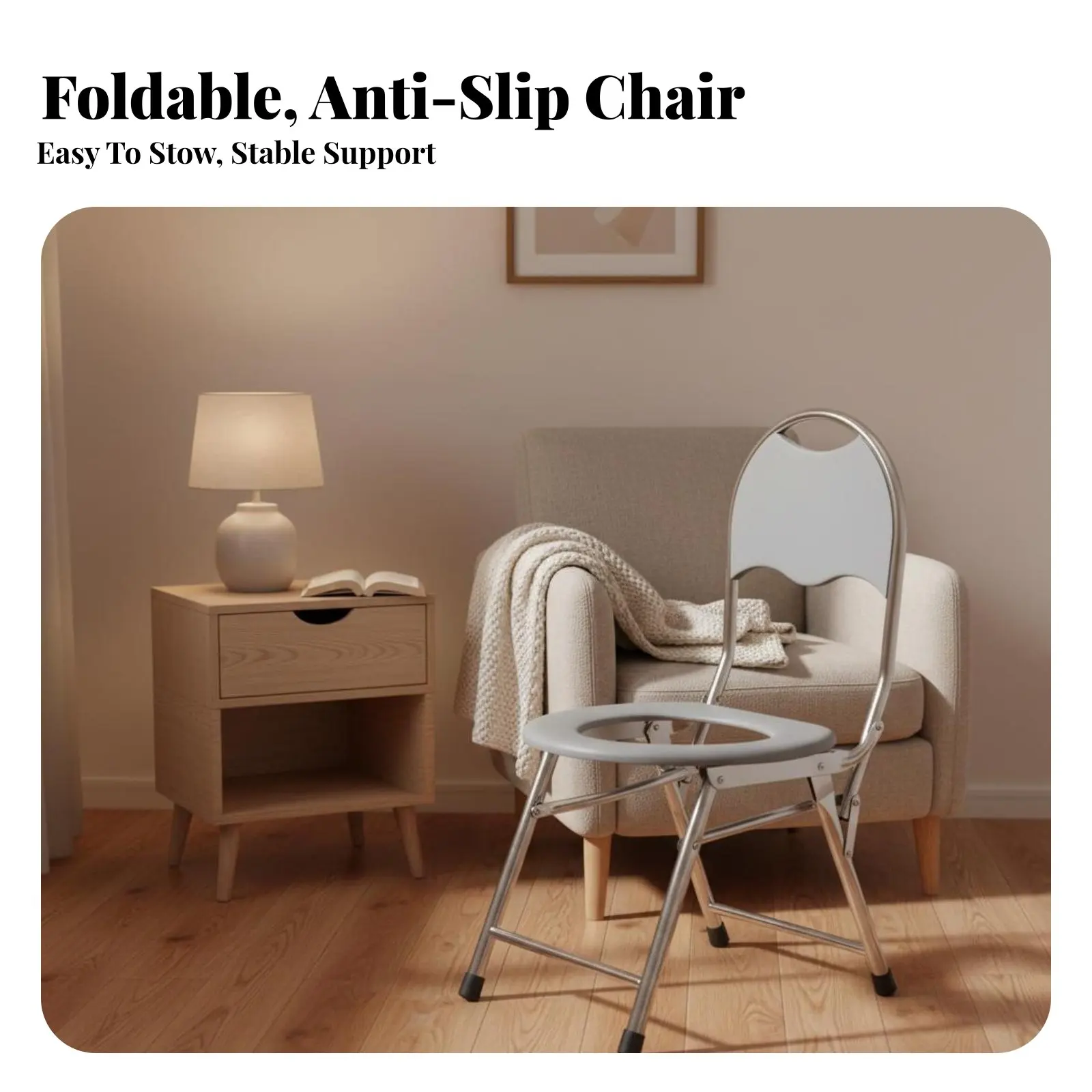 

Folding Bedside Commode Removable container Foldable Toilet Stool Portable with Armrests for Pregnant Women, Patients, Travel