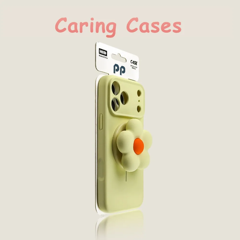 

For iPhone 17 Pro Max Case Grass Green Magnetic Flower Stand Liquid Silicone Precise Hole Cover with iphone 16 15 14 13 12 11