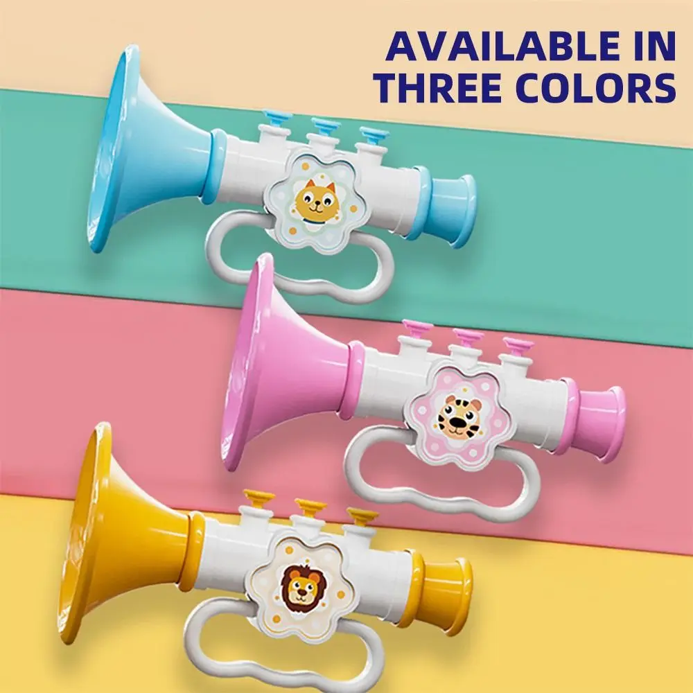 Vroeg leren Mini blazende trompet Cartoon met hangend touw Hoorn Speelgoed Spraakverbetering Muziekinstrument Trompet Speelgoedcadeau