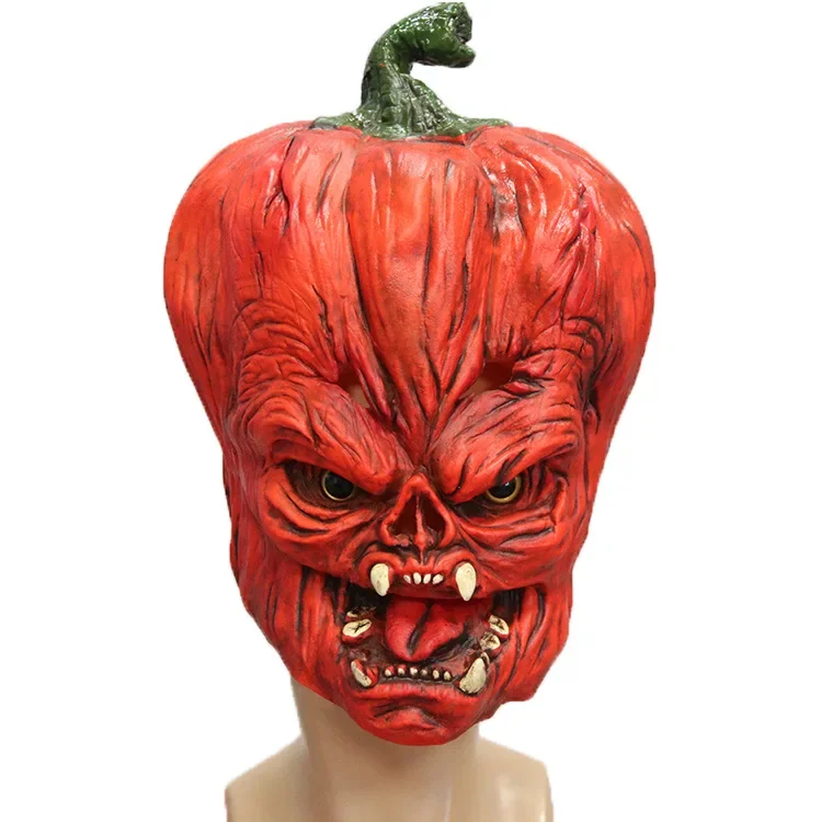 Pumpkin Devil Mask Halloween Horror Cosplay Costume Headgear Carnival Party Horror Dress Up Props Haunted House Prank Latex Mask