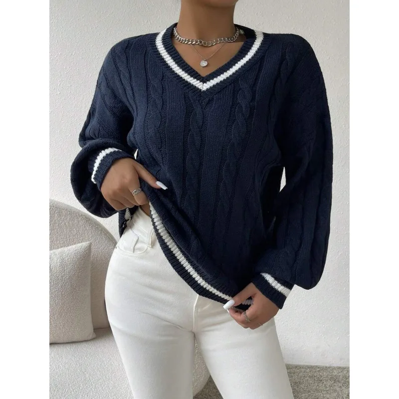 

Color Block Twist Sweater Collision Color Knitted Sweater Women's Fashion Spring 2026 Twist Knitwear Casual Wear