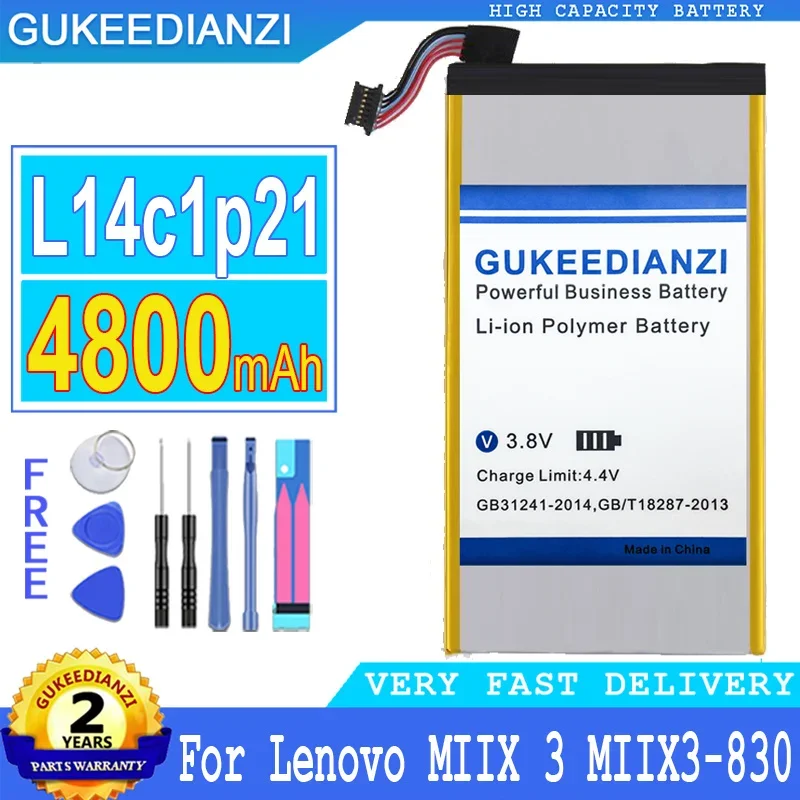 

For Lenovo Miix 3 MIIX3-830 Series L14C1P21 High-Capacity Tablet Battery 4800mAh