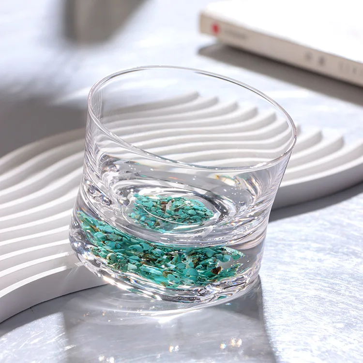 

Turquoise Whiskey Glass Thick Base Crystal Bar Cup with Iceberg Bottom for Liquor