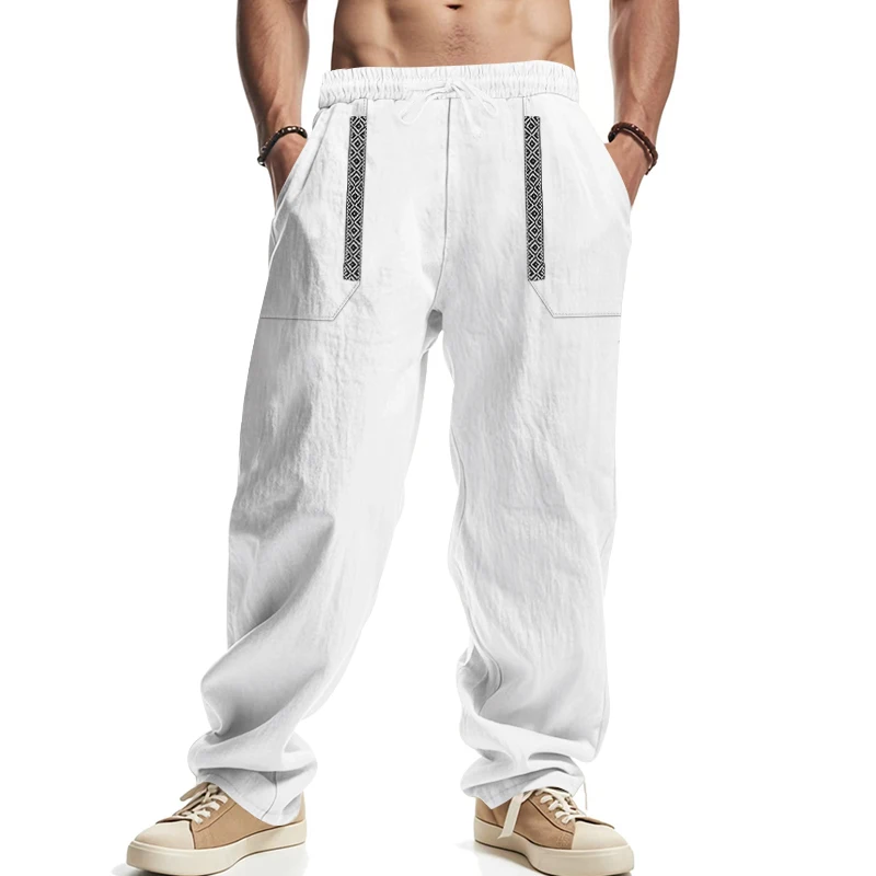 

Men's linen breathable Bohemian-style loose wide-leg casual sports trousers