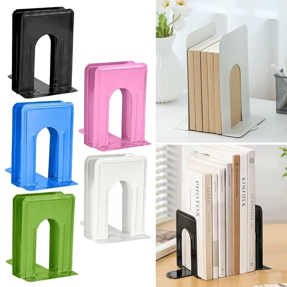 2Pcs Durable Metal Metal Bookends T-Shape Round Top Book Stopper Non Slip Non-slip Book Holder Office School Home
