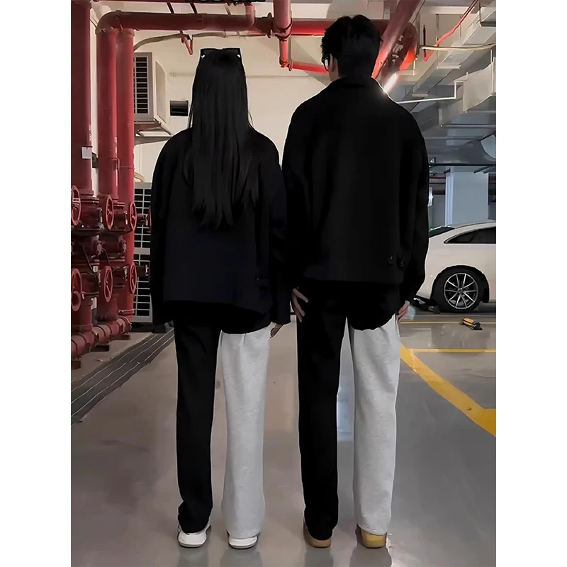 

Black Wide Leg Fleece Lined Jeans for Men Straight Cut Long Trousers Slimming Effect Autumn Winter Fashion Casual Cotton Denim