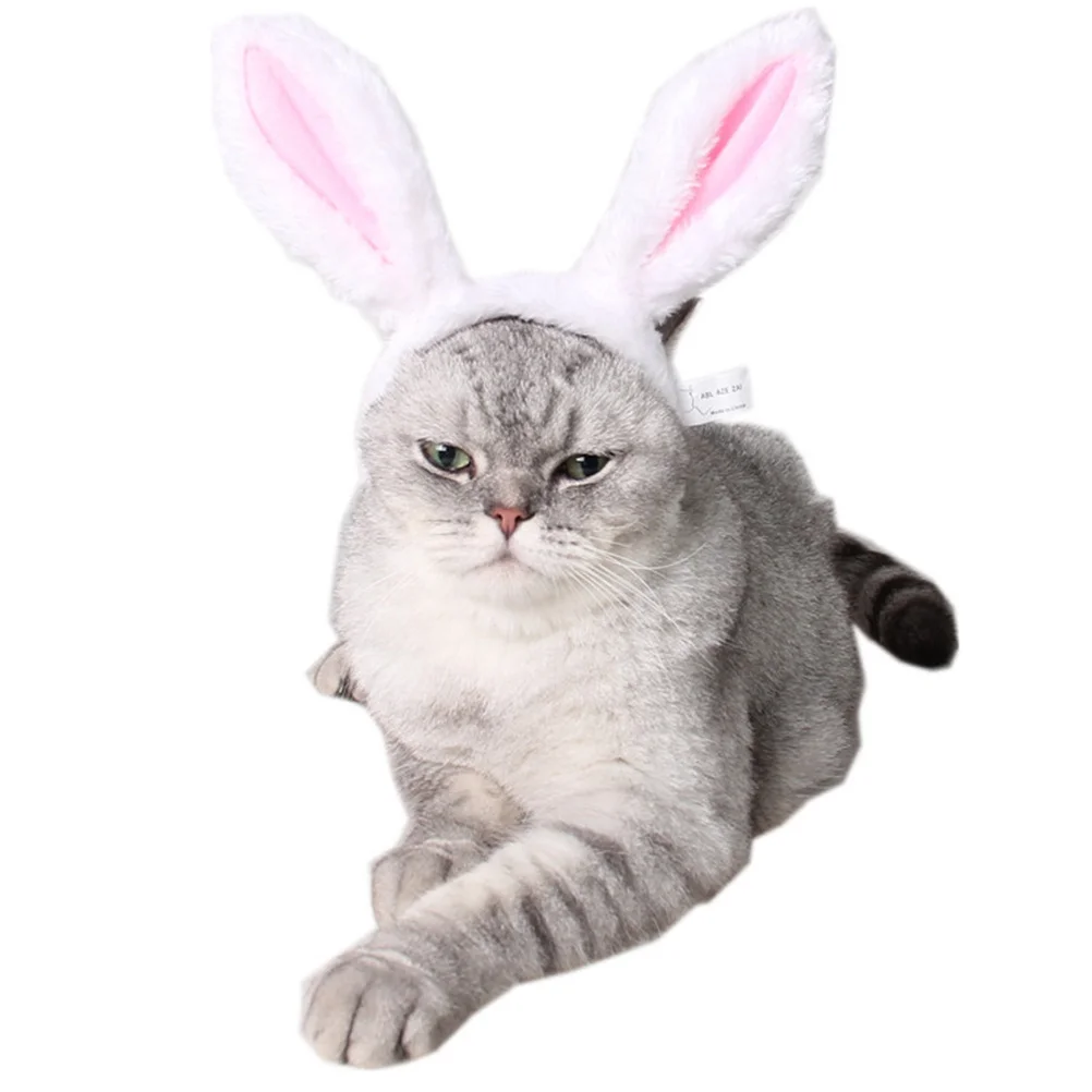 

Повязка на голову с кроличьими ушками для домашних животных, один размер, подходит для большинства кошек, маленьких собак, костюм, косплей, аксессуары для волос на Хэллоуин