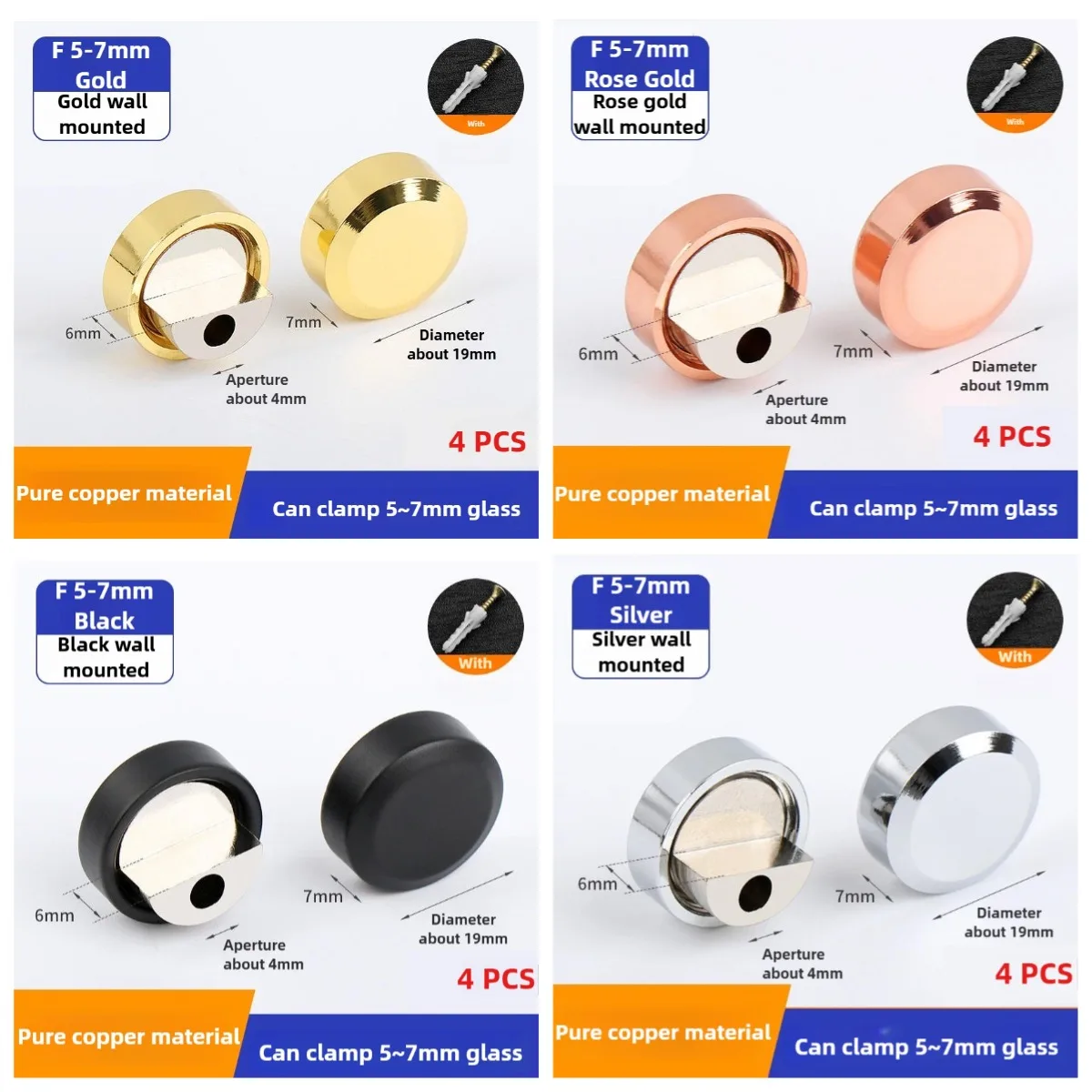 4 Stück Rostbeständige Spiegelhalterungen aus Reinkupfer/Zinklegierung für einfache Installation und sicheren Halt - Perfekt für Badezimmer und Make-up – Detail 13