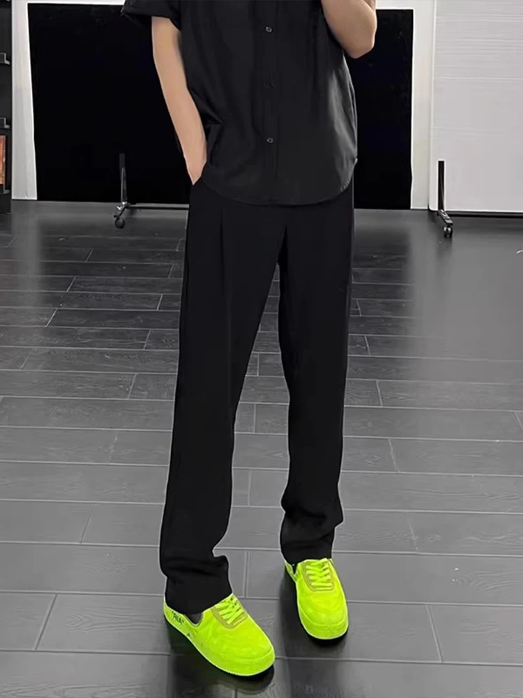 

Pure Bla Ice Silk Men's Summer Pants Knife Drapey Slim Fit Casual Trousers Straight Leg Long Pants Youthful Sle