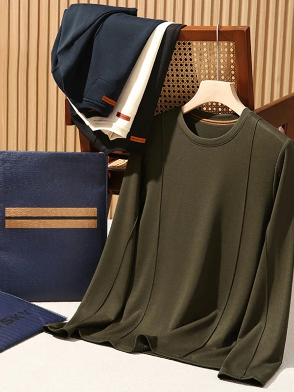 

Warm Comfortable Men's Long Sve T-irt with Wool Soft Cozy Stand Fit Casual Sle round Ne Sweatirt for Autumn