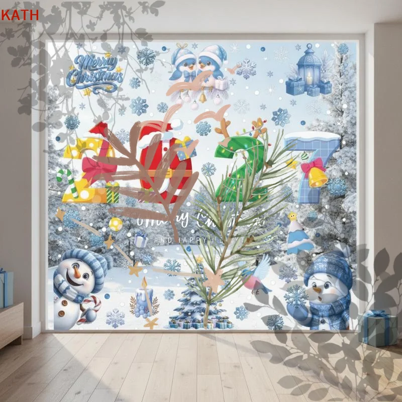 4/5 Sheets Snowman Reindeer Santa: Claus Christmas Tree Static Cling Decals 2027 Merry Window Stickers