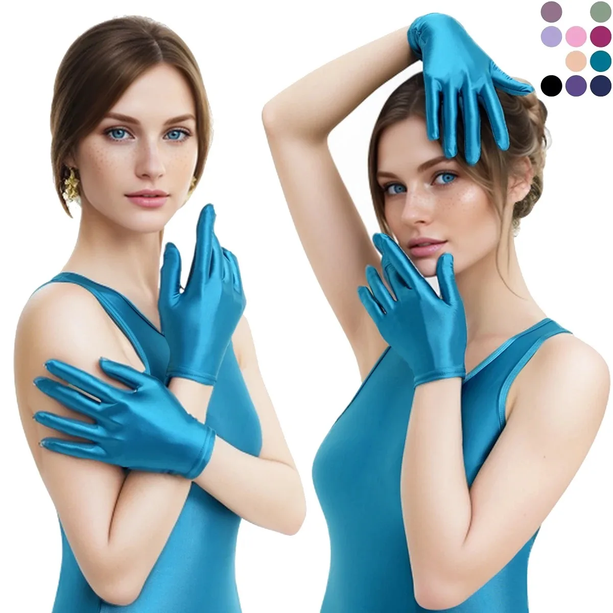 Guantes elásticos brillantes sin dedos para mujer, guantes cortos sexis brillantes para Cosplay, vestido de juego de rol, exhibición de joyería