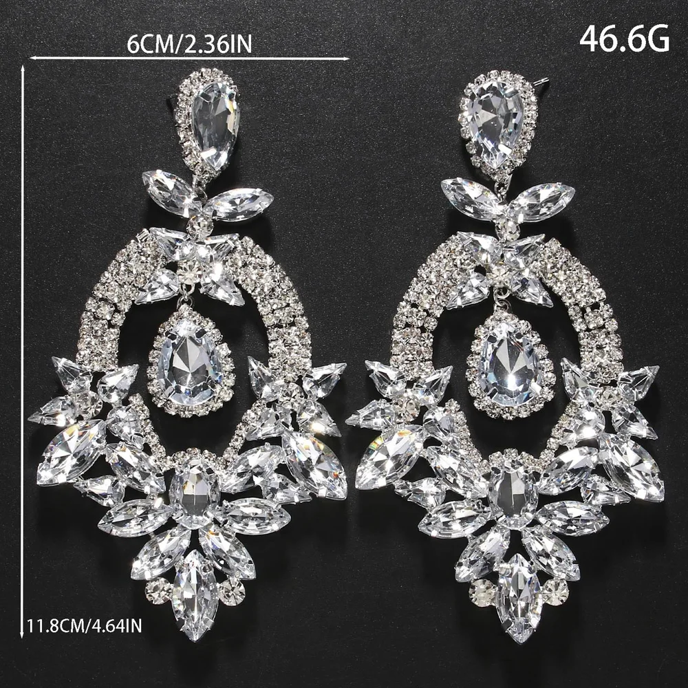 Elegant Baroque Crystal Large Earrings 2024 Trend Lady Accessories Exaggerate Pendant Rhinestone Dangle Earrings Christmas Gift