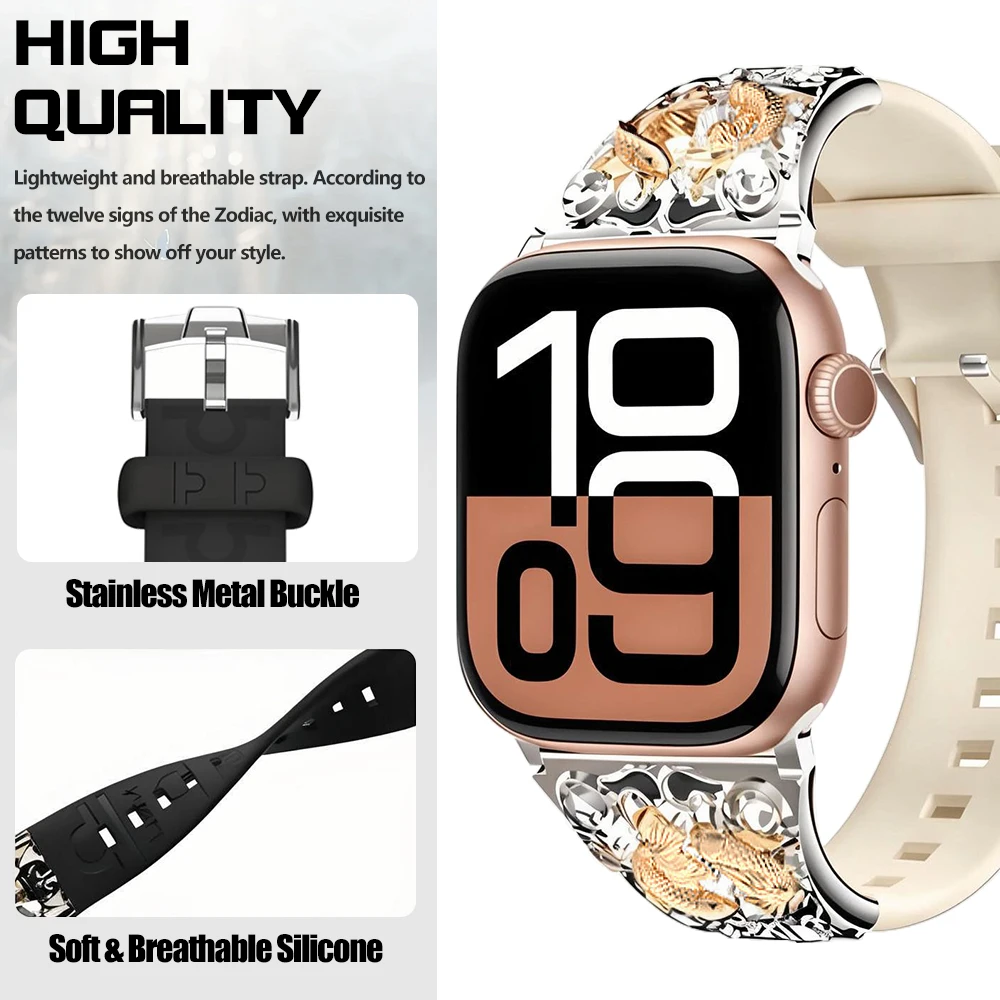 Silicone zodiac Sports Bracelet Suitable for Apple Watch Series 38/40/41/42/44/45mm watch band iwatch Series Ultra 9/8/7/6/5/4 ﻿