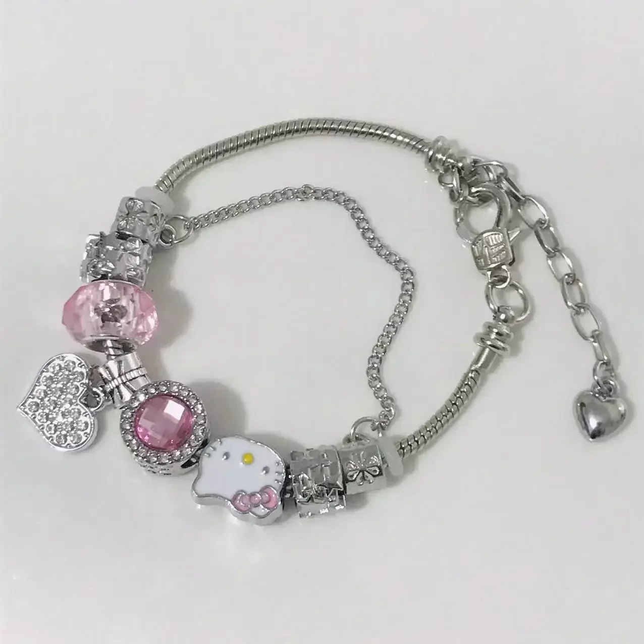 

New Sanrio Cute Hello Kitty Bracelet Pink Beaded Diamond Anime Hand Ornament Fashion Jewelry Ladies Girls Holiday Gifts