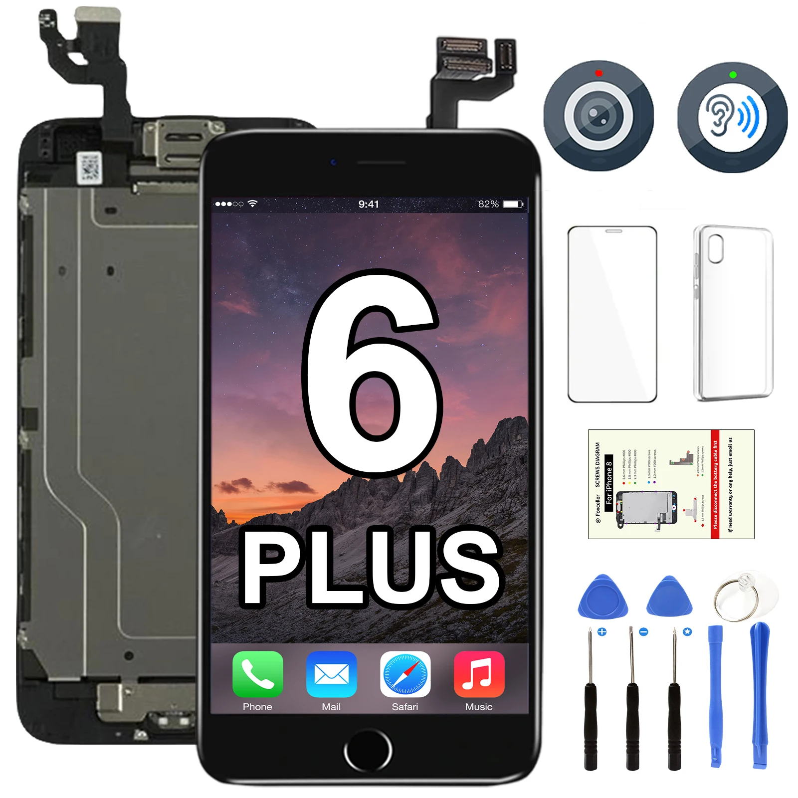 

Display For iPhone 6 Plus 6P LCD Screen Full Set Replacement Black White Touch Digitizer LCD Assembly+Front Camera+Home Button