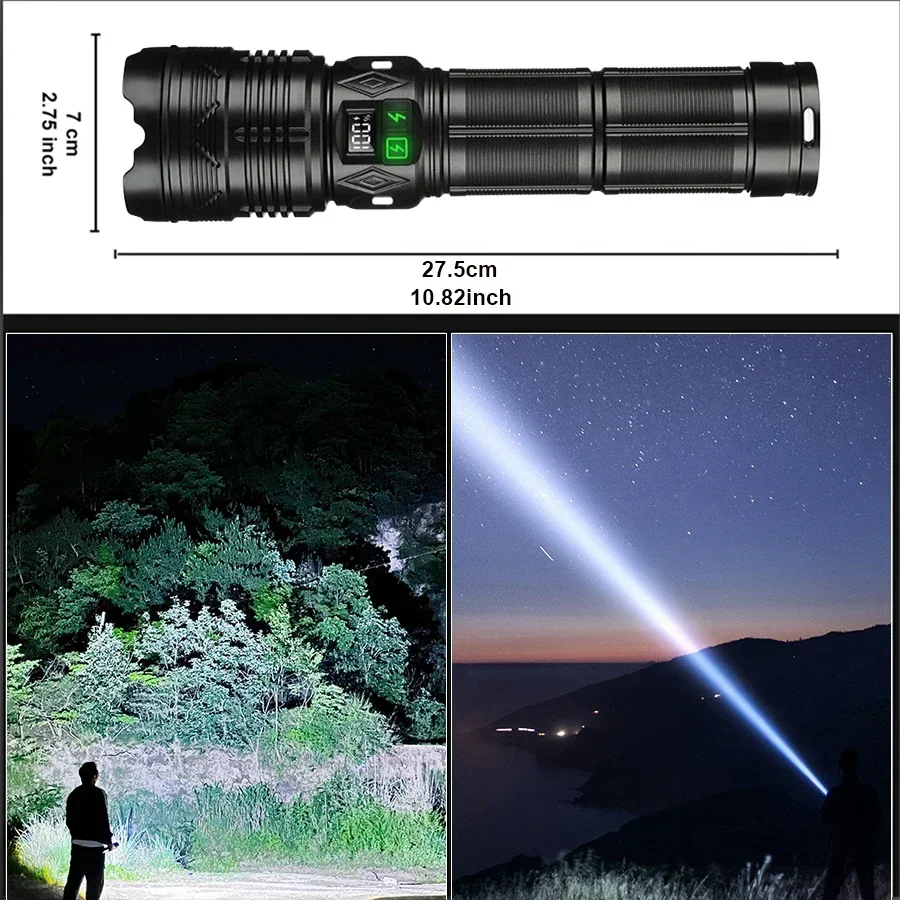 High Power Long-range Flashlight Super Bright LED Lantern TYPE-C Rechargeable Tactical Torch With Telescopic Zoom