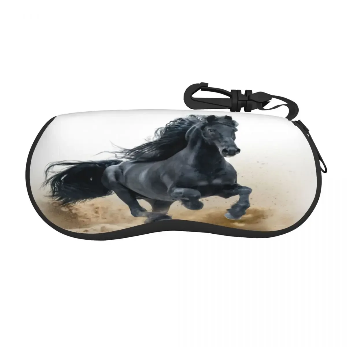 Portable Eyewear Case Black Friesian Horse Running In Desert Sunglasses Soft  Glasses Box with Lanyard Zipper Eyeglass 