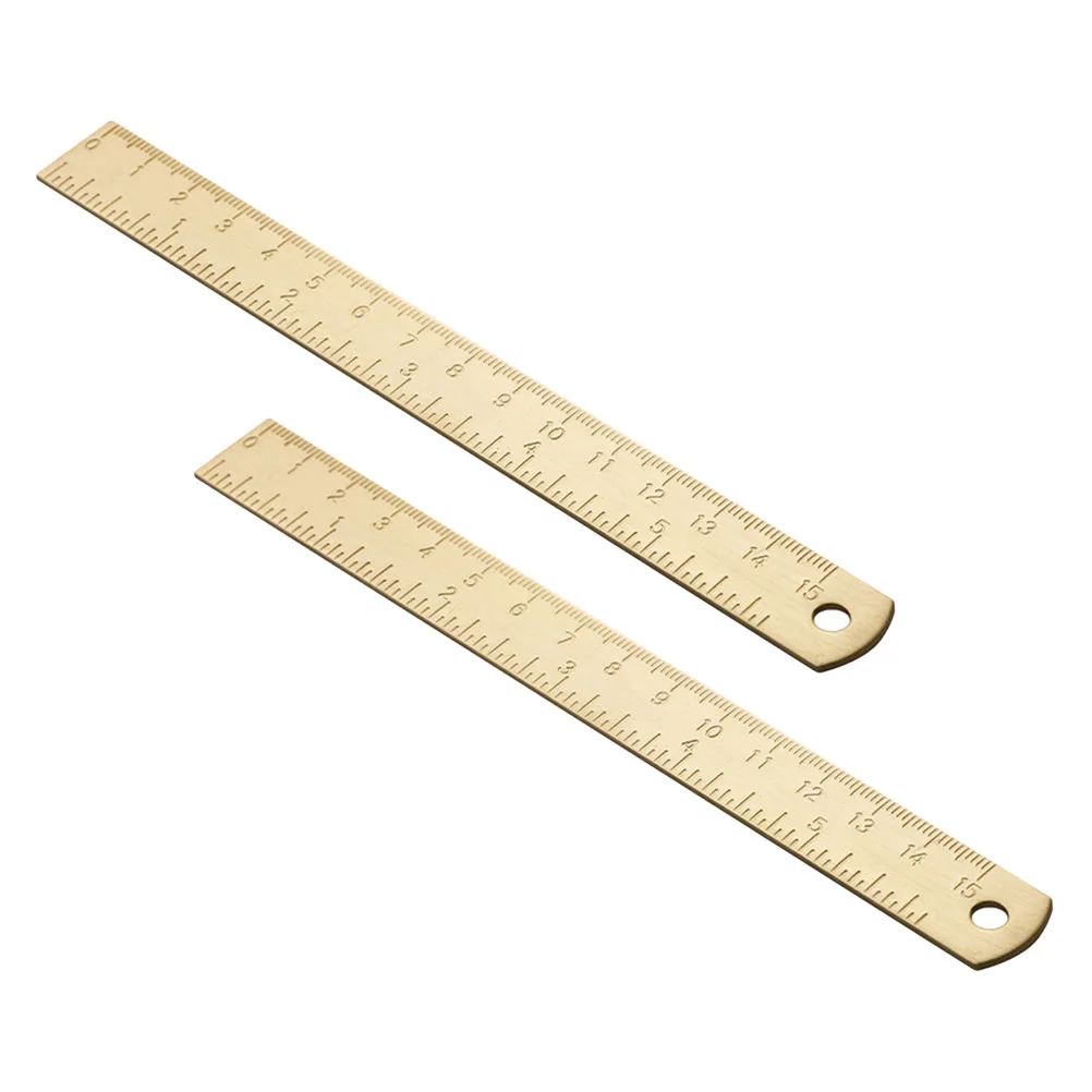 2 Pcs Brass Ruler Vintage Straight Portable Drawing Household Multi-function Supply
