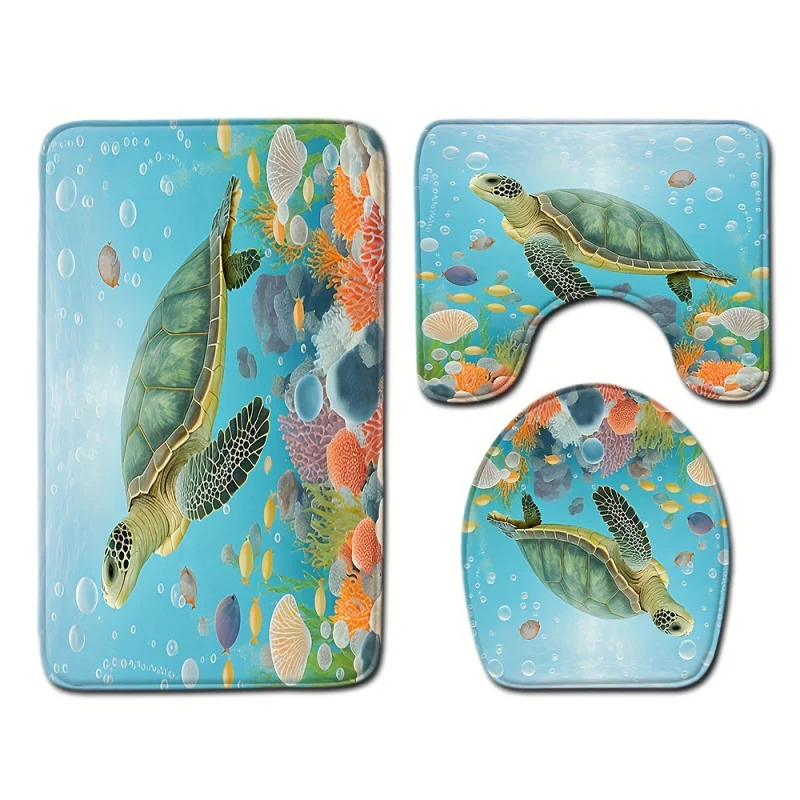 1/3Pcs Classic Turtle Floor Cover Toilet Carpet Absorbent Door Bathroom Three-Piece Set Non-Slip Mat