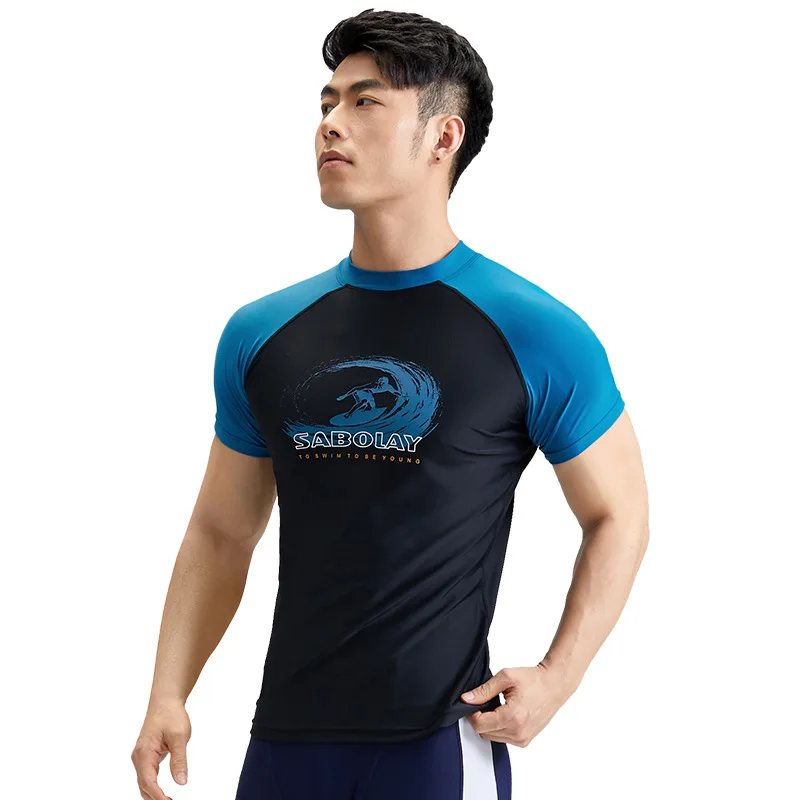 SABOLAY New Men Rashguard Lycra Super Elastic T Shirt Surfing Diving Swim Sunscreen UV Quick Dry Swimwear Protect Swimsuit