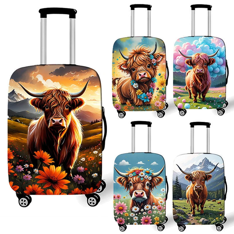 18-32 Inch Highland Cow Travel Luggage Protective Covers Suitcase Cover Trolley Case Cover Elastic Anti-dust Luggage Covers Gift