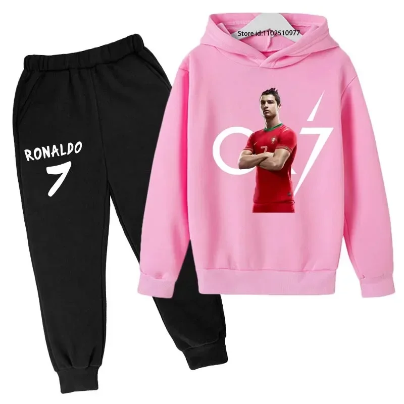 Kids Spring Autumn Football Idol Cr7 Print 2pcs Hoodie+Pants Set Tracksuits 3-13 Years Boy Girls Casual Baby Children Clothes