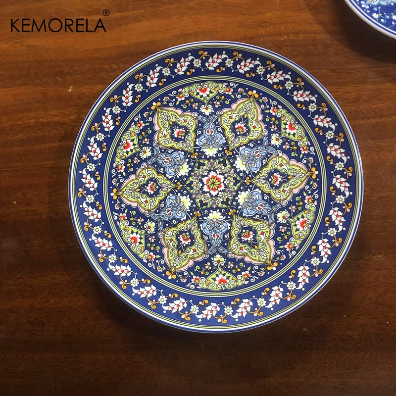 6PCS Colorful Bohemian Style Ceramic Plates 8/10Inch Dishes For Steak Restra Microwave Oven and Dishwasher Safe Dinner Plates