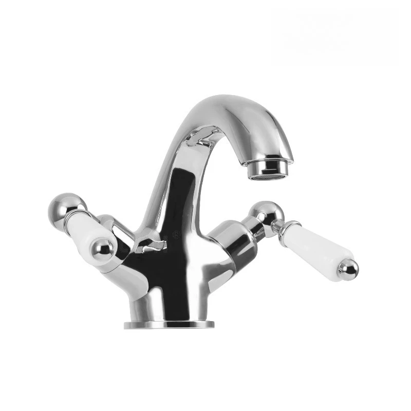 Classic Chrome Finish Brass Faucet Dual Handle Single Hole Basin Mixer Taps for Bathroom Optional Ceramic Handle Cross Handle
