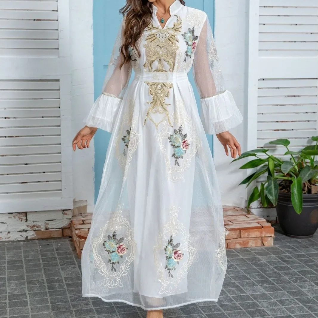 

Sequin Embroidery Women Dresses Fashion Saudi Arabia Dubai Abaya Casual Outfit Muslim Dress Robe Elegante Femme Islamic Clothing