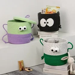 With Lidsmall Cute Cartoon Cotton Rope Laundry Basket With Cover Dust Hand-woven Snacks Cosmetics Toys Nursery Organizer Basket