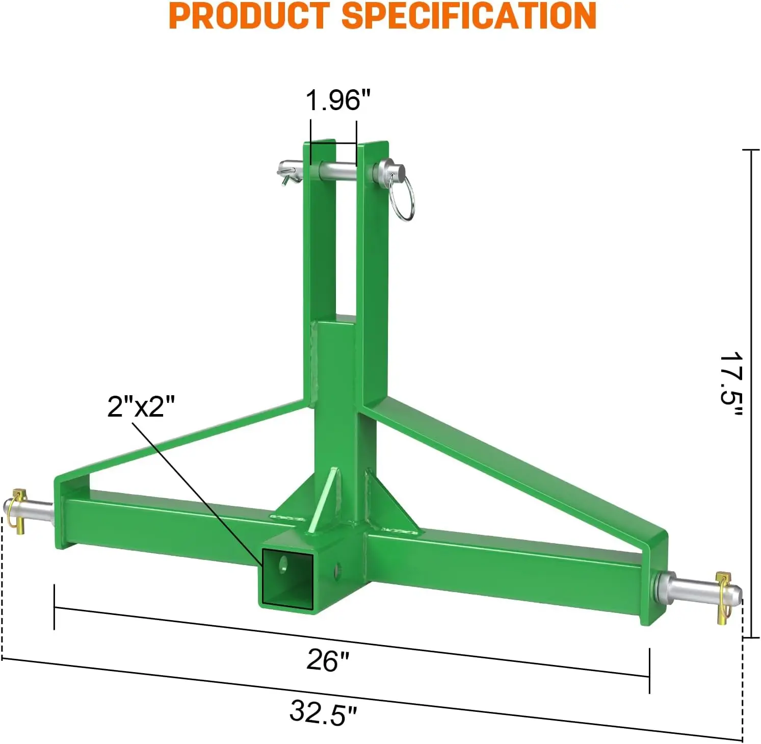 Tractor Towing Application, Metal Material, Green Color, Quick - Compatible 3 Point Hitch Receiver